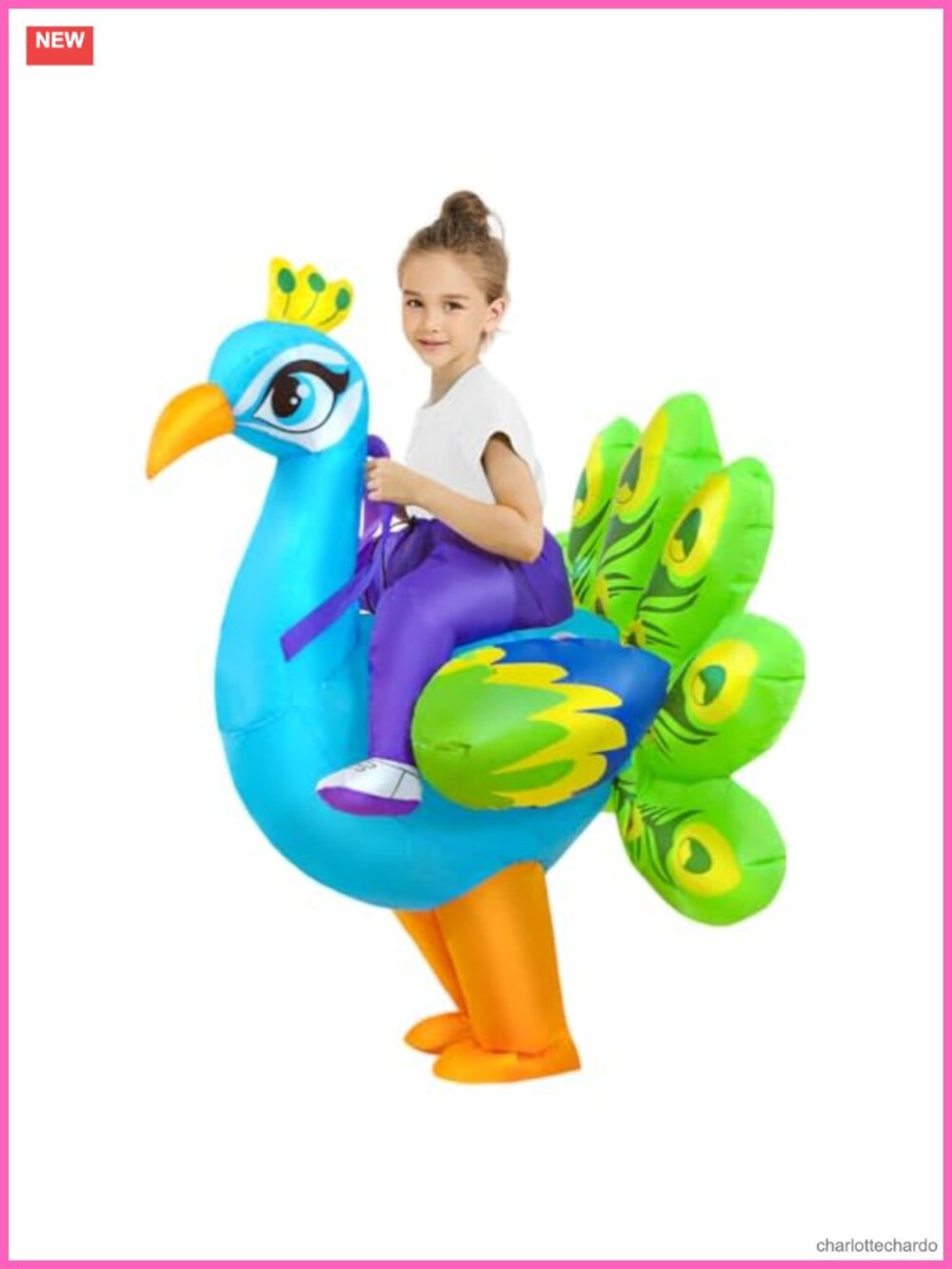 Inflatable Peacock Costume Kids Blow Up Halloween Fan USB Polyester